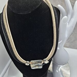 Black and Tan 4 strand Wide Corded Necklace With Glass Pendant 18"